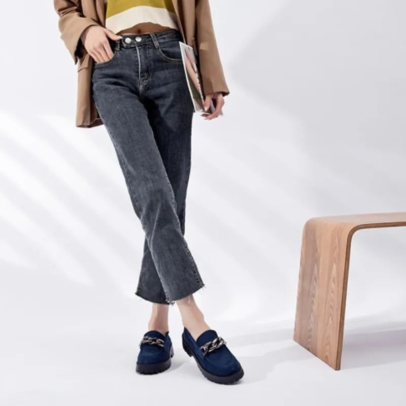 Mocassim Feminino Camurça Azul